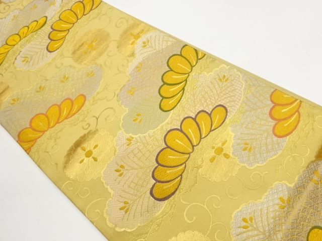 JAPANESE FUKURO OBI / WOVEN PINE & ABSTRACT FLOWER ARABESQUE